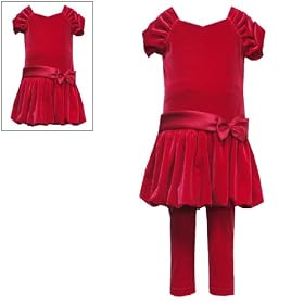 Rare Editions Girls 4-6X 2-Piece RED VELVET BUBBLE TUNIC Special Occasion Christmas Holiday Party Dress-Leggings Outfit Set