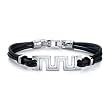 Elegant fashion: Stainless Steel cut-out Greek Key Style Triple Rubber Cord Link Bracelet for Men