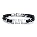 Elegant fashion: Stainless Steel cut-out Greek Key Style Triple Rubber Cord Link Bracelet for Men