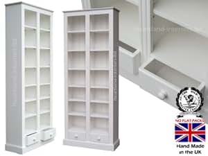 100% bois massif de bibliothèque 200 cm Blanc Laqué écran réglable 