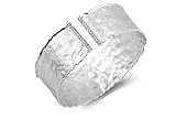 14K White Gold Matte and Hammered-Finish Hand-Crafted Cuff-Bracelet, Enhanced with Pave Set Diamonds.