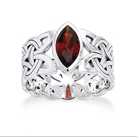 Borre Knot Garnet Ellipse Viking Braided Wedding Band Norse Celtic Sterling Silver Ring Size 7(Sizes 4,5,6,7,8,9,10,11,12,13,14,15)