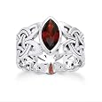 Borre Knot Garnet Ellipse Viking Braided Wedding Band Norse Celtic Sterling Silver Ring (Size 4,5,6,7,8,9,10)
