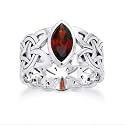 Borre Knot Garnet Ellipse Viking Braided Wedding Band Norse Celtic Sterling Silver Ring (Size 4,5,6,7,8,9,10)
