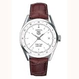 TAG Heuer Men's WV2116.FC6181 Carerra Calibre 7 Twin Time Automatic White Dial Brown Crocodile Watch