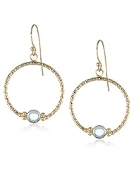 14k Italian Yellow Gold Dangle Diamond Cut Circle with Gemstone Center Stone Earrings