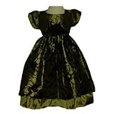 Girls Olive Taffeta Bolero and Dress with Black Velvet Flocking (Size 2 - 12) NEW