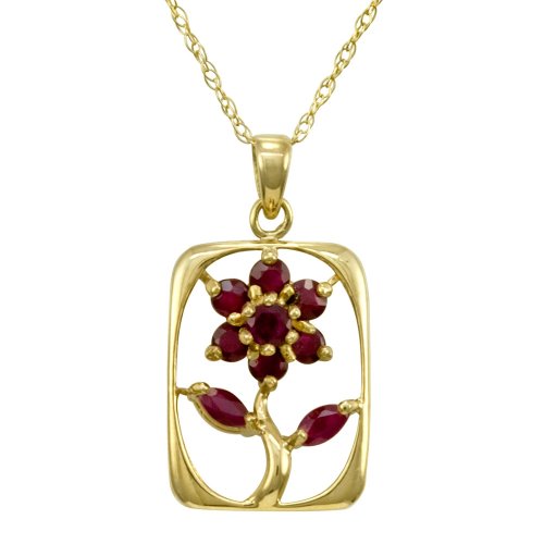 10k Yellow Gold Ruby Flower Pendant, 18