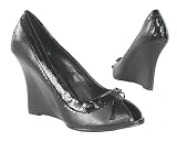 Black Peep Toe Wedges High Heel Size 8.5