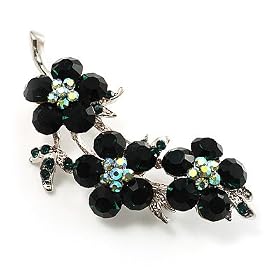 Swarovski Crystal Floral Brooch (Silver&Emerald Green)