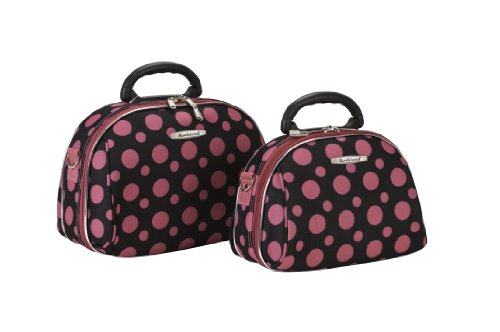 Rockland Luggage Rockland 2 Piece Cosmetic Set, Black/Pink Dot, One Size