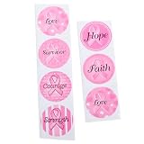 Roll of 500 PINK RIBBON Breast CANCER Stickers/FAITH/Hope/STRENGTH/COURAGE