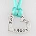 Heart Shaped LIVE, LOVE, LAUGH Affirmation Band on Turquoise Satin Necklace, 16 - 18 long, #8875