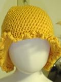 Ht31, Hand Crocheted Gold Color Wool Floppy Hat with Ruffled Edge for Infants and Toddlers