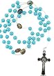 Light Blue Faux Pearl Rosary Necklace with Religious Icons - 22 in Necklace - 8mm Beads