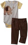 Little Rebels Baby-Boys Newborn Elephant Fun Creeper And Pant Set, Grey Heather with Yellow Stripes/Brown, 0-3 Months