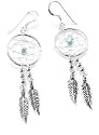 Native American Style Sterling Silver Dreamcatcher Turquoise Feather Hook Earrings