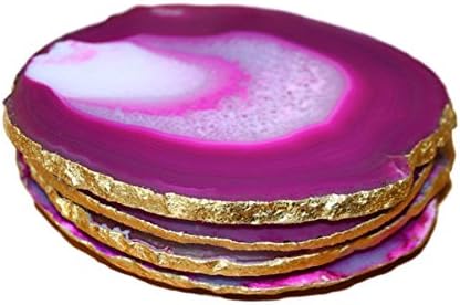 Agate Coasters Pink genuine 23K Gold edge size LARGE exactly as pictured in photos by Energy Peace Shop