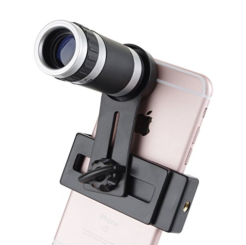 Juboury Universal 8x18 Optical Zoom Lens Micro Mobile Phone Lens Telescope Camera with Holder for iPhone Samsung HTC Android Smartphones(Silvery)