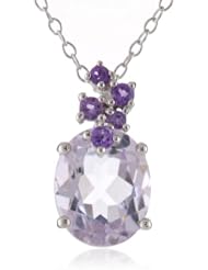 Sterling Silver Citrine, Rose de France and Blue Topaz Citrine Pendant Necklace, 18"