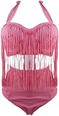 IQ Store Hotsell Sexy Womens Plus Size Retro Tassel High Waist Bikini Vintage Swimsuit PinkX-Large Charming