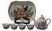 Chinese miniature tea set - 4 teacups, teapot, and tray - tobacco leaf design, hand painted porcelain