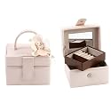 PU Jewellery Box Small Square Pink with Flower Corsage