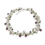 Freshwater Cultured Pearl, Green & Pink Swarovski Crystal Necklace, 15