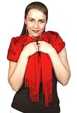 Luxurious Cashmere Pashmina Shawl in Lipstick Red (78x28) Hand Work Lustrous Beaded Fringes
