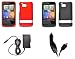 HTC ThunderBolt (Verizon) Premium Combo Pack - 2 Rubberized Shield Case Covers (Red, Black) + FREE Atom LED Keychain Light + Wall Charger + Car Charger