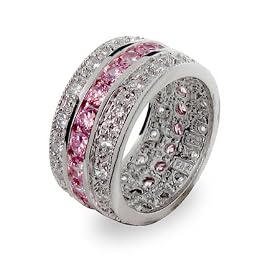 Eve's Addiction Pink and Diamond Cubic Zirconia Ring in Sterling Silver