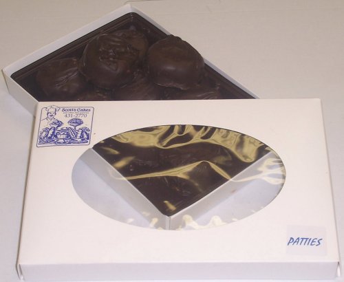 Scott's Cakes 1 lb. Dark Chocolate Cashew Pattie in a White Gourmet Box by Cakes