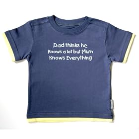 Layered short sleeve tee blue 1-2 yrs 'Dad thinks he knows a lot but mum knows everything'