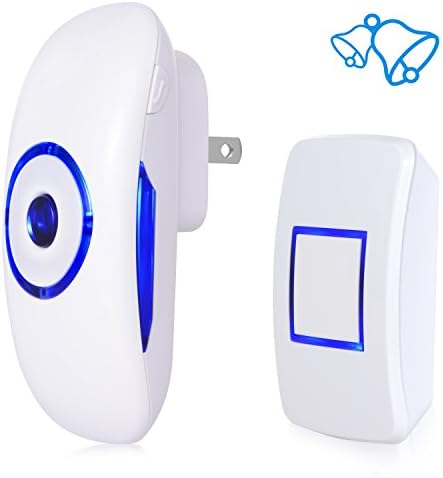 Homour Wireless Doorbell Waterproof Door Bell Chime Kit , 1000 Feet Operating, 36 Chimes, 4 Level Volume, LED Indicator, 1 Push Button Transmitter &amp; 1 Plug-In AC Receiver (No Batteries Required)
