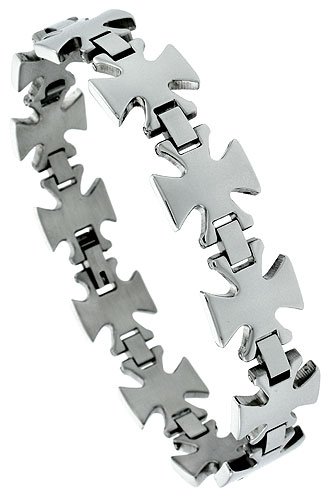 8 1 2 Surgical Steel Maltese Cross Bracelet almost 5 8 wide.