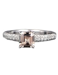 Solid 14K White Gold Asscher Cut 1.25ct Morganite (Fancy Pink,VS) 0.43ctw Round Cut Diamonds (H-SI) Promise Engagement Ring