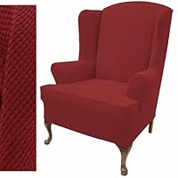 Stretch Pique Warm Maroon Wingback Chair Slipcover 712