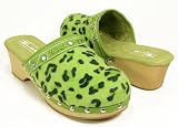 Furry Green Black Cheetah Clogs Slip-on Shoes Vegan