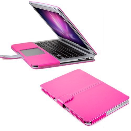 13 MacBook Air Sleeve, GMYLE(R) Folio Case Cover for MacBook Air 13 inch - Hot Pink PU Leather Premium Quality with Microfiber Clip on Sleeve Filp Case Cover