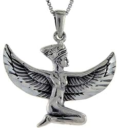 Sterling Silver Egyptian Goddess Isis Pendant, 1 1/8 in. (29mm) long