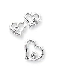 Sterling Silver Heart CZ Earrings & Pendant Set