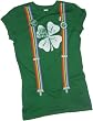 Shamrock & Suspenders -- St. Patricks Day Distressed Print Crop Sleeve Fitted Juniors T-Shirt