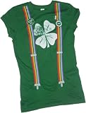 Shamrock & Suspenders -- St. Patricks Day Distressed Print Crop Sleeve Fitted Juniors T-Shirt