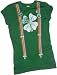 Shamrock & Suspenders -- St. Patricks Day Distressed Print Crop Sleeve Fitted Juniors T-Shirt
