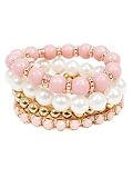 Multi Strand Pink Goldtone and Pearl Stretch Bracelet Fashion Jewelry