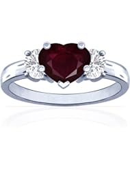 18K White Gold Heart Cut Ruby Three Stone Ring (GIA Certificate)
