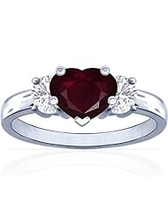14K White Gold Heart Cut Ruby Three Stone Ring (GIA Certificate)