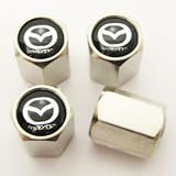 Set of 4 Mazda Logo Black Chrome Tire Valve Stem Caps (Made of Metal)