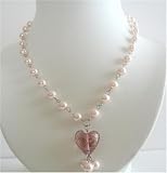 Pink Cultured Pearl Heart Pendant Necklace w/ Dangling Pearl Necklace (BRAND NEW)