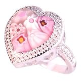 Image of Silver Murano Ring - Pink Millefiori Heart Shaped Silver Ring